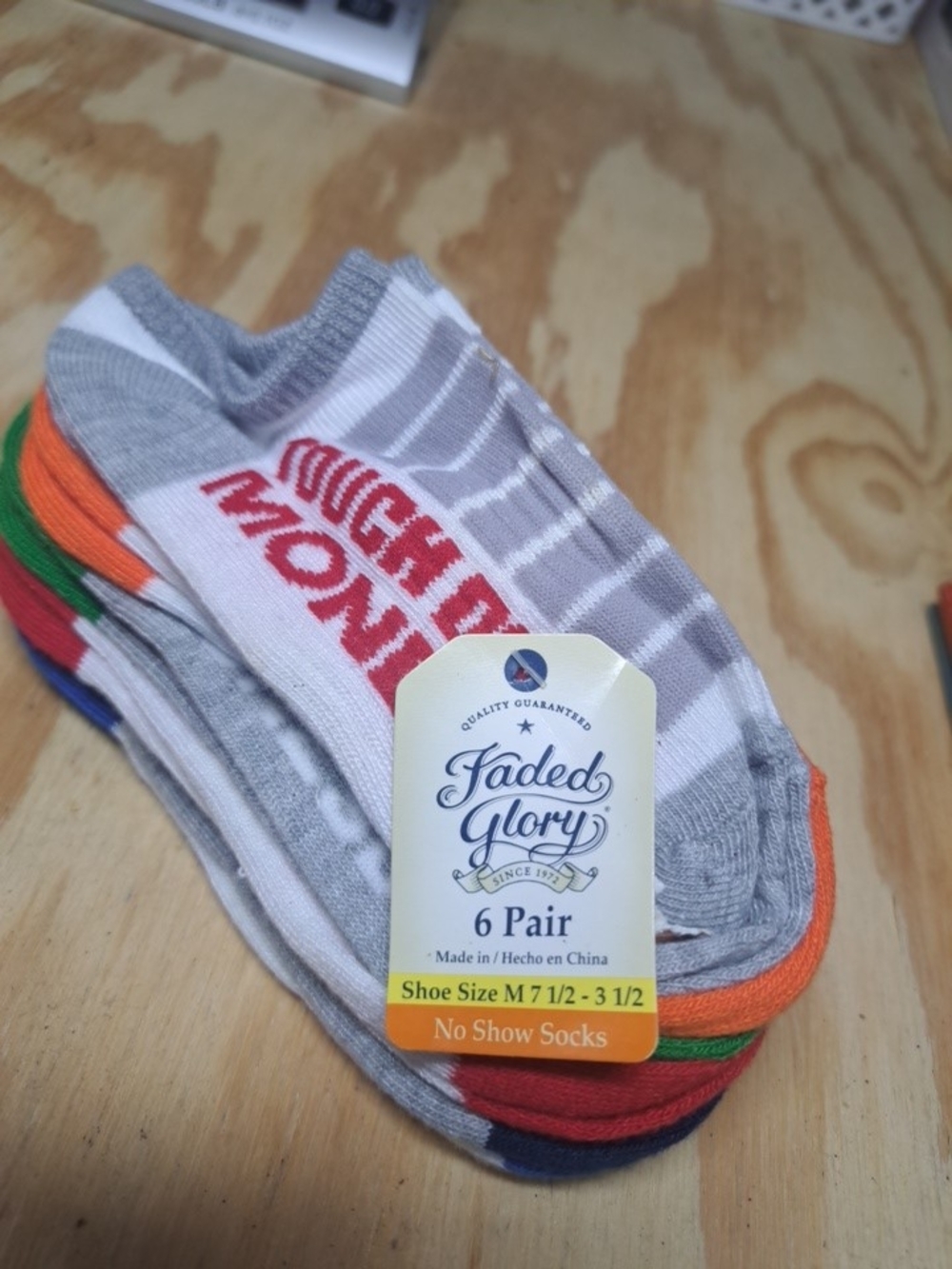 Faded Glory Boy's No-Show Sock 6-Pack - Multicolor Football Theme Medium 7.5-3.5